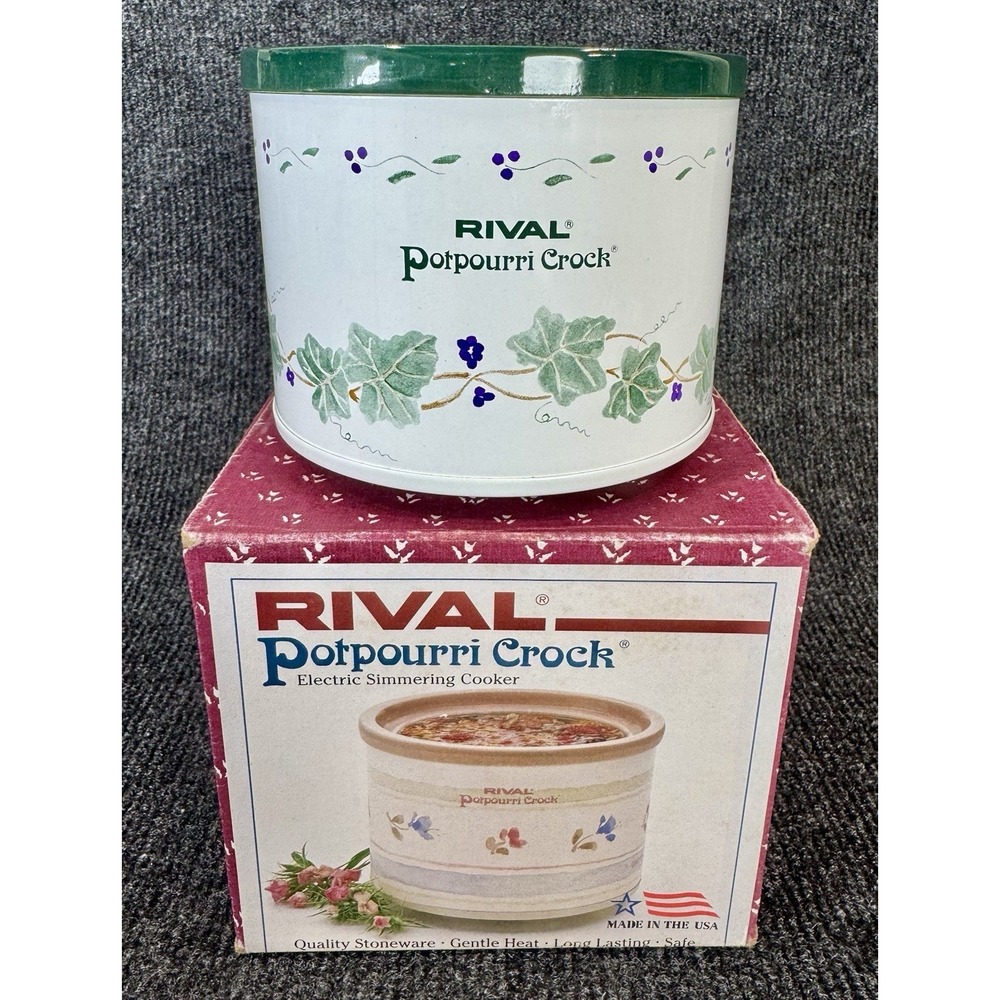 Rival Potpourri Crock Vintage Electric Simmer Pot Ivy Berry Warmer w Box 1990s